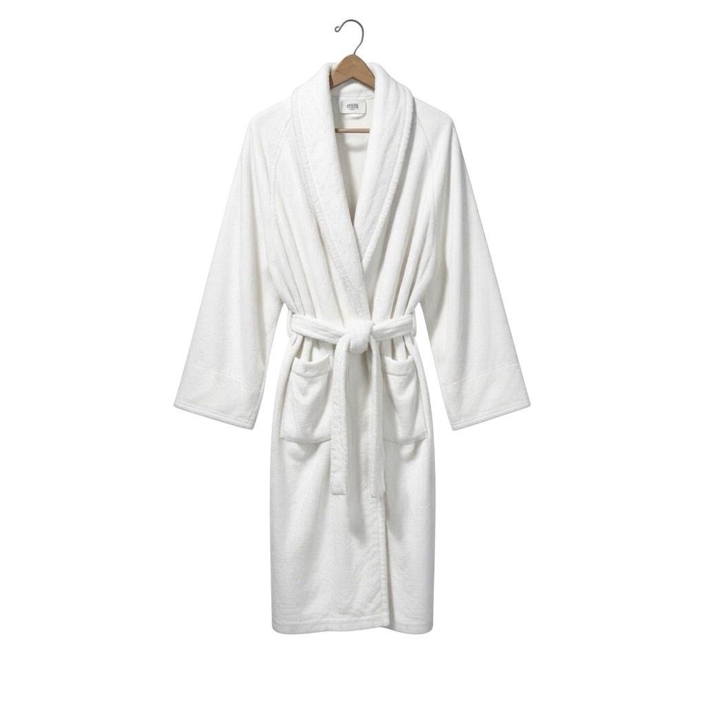 *Frette Turkish Wrap Terry Hotel Bathrobe Shawl Collar 100% Cotton White Sz L/Xl